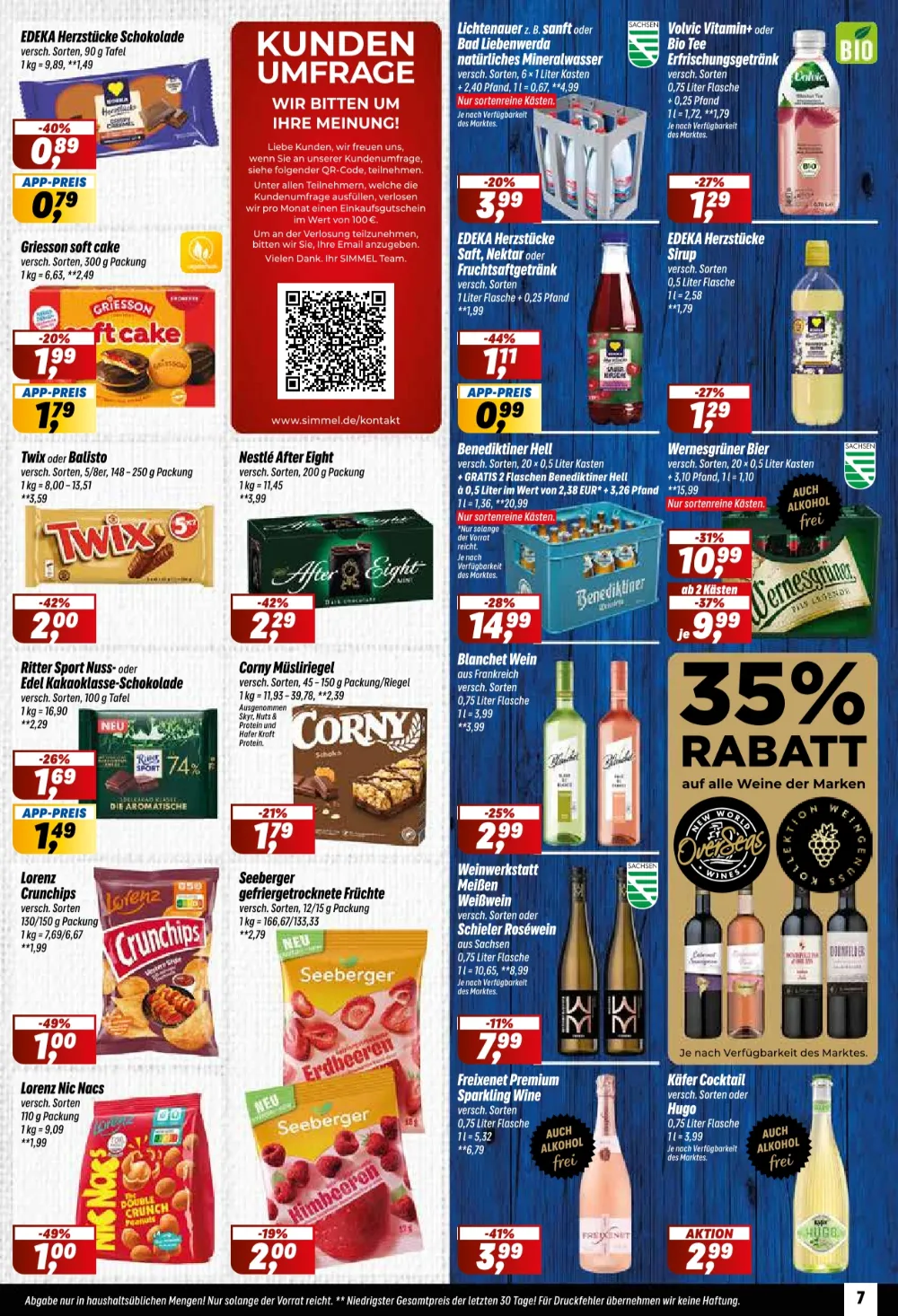 Simmel Prospekt KW 39 Seite 7 mit Twix, Ritter Sport Schokolade, Lorenz Crunchips, Wernesgrüner Bier und Freixenet