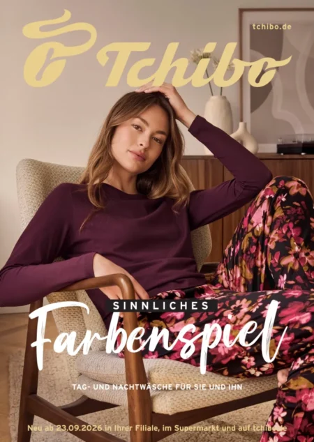Tchibo Angebote im Prospekt ab 23.09.2026 (KW 39) Tchibo Angebote ab 23.09.2026 Seite 1 mit Angeboten für Damen-Oberteil, Schlafhose und Nachtwäsche