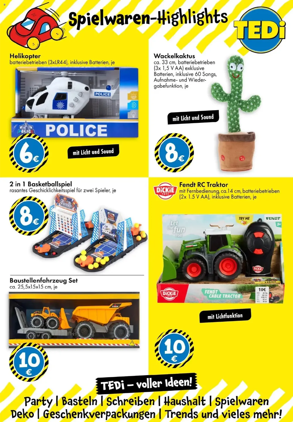 TEDi Angebote KW 43 Seite 3 mit angeboten für Helikopter, Wackelkaktus, Basketballspiel, Fendt Traktor & Baustellen-Set