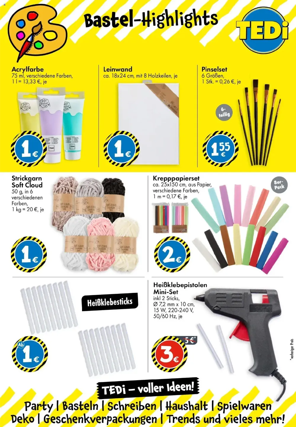 TEDi Angebote KW 43 Seite 4 mit angeboten für Acrylfarbe, Leinwand, Pinselset, Strickgarn & Heißklebepistole