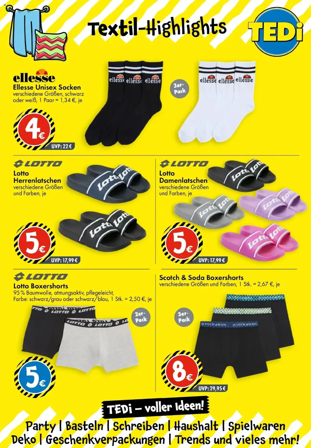 TEDi Angebote KW 43 Seite 6 mit angeboten für Ellesse Socken, Lotto Herren- & Damenlatschen sowie Boxershorts