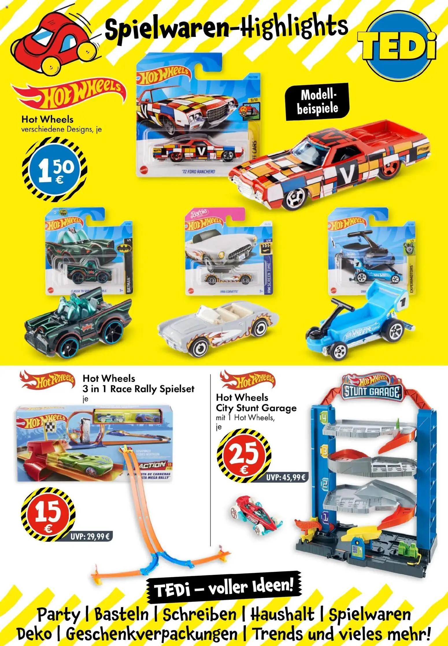 TEDi Prospekt KW 41 Seite 2 mit Hot Wheels Modellautos, Hot Wheels Race Rally Spielset und City Stunt Garage