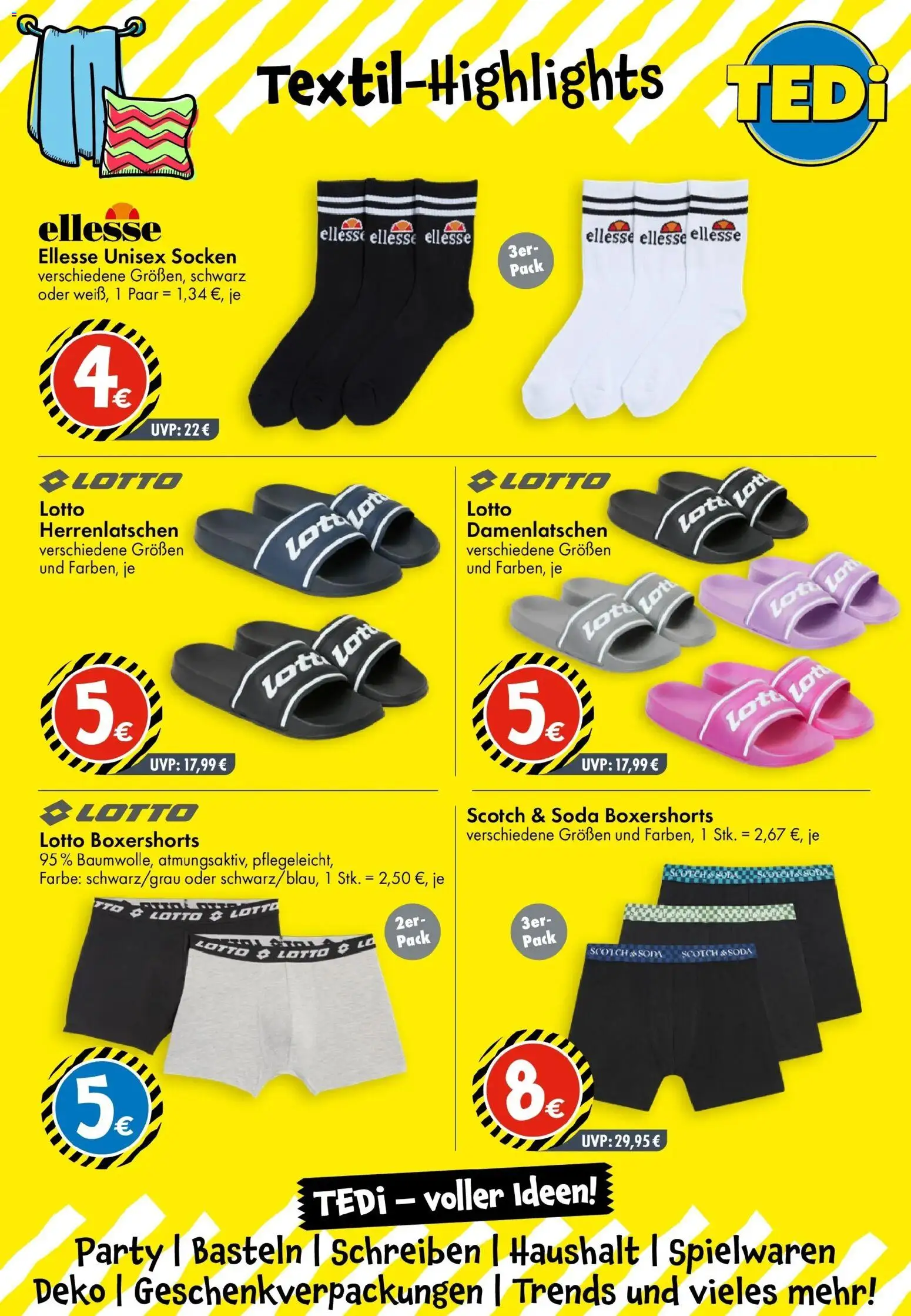TEDi Prospekt KW 41 Seite 6 mit Ellesse Socken, Lotto Badeschlatschen, Lotto Boxershorts und Scotch & Soda Boxershorts