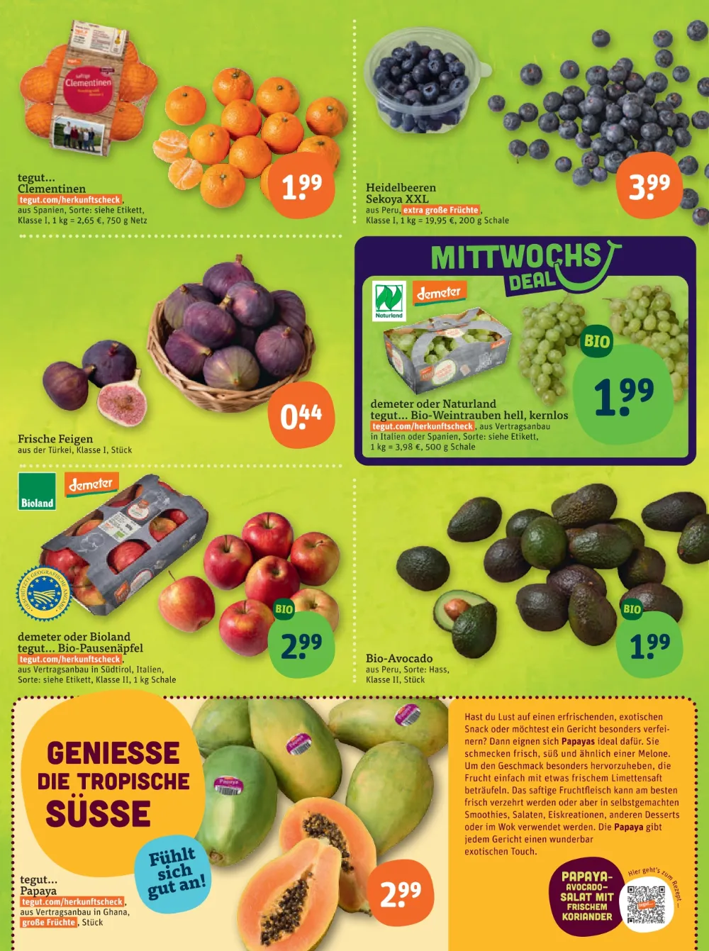 Tegut Prospekt KW 43 Seite 5 mit Clementinen, Heidelbeeren Sekoya XXL, Frische Feigen & Bio-Weintrauben