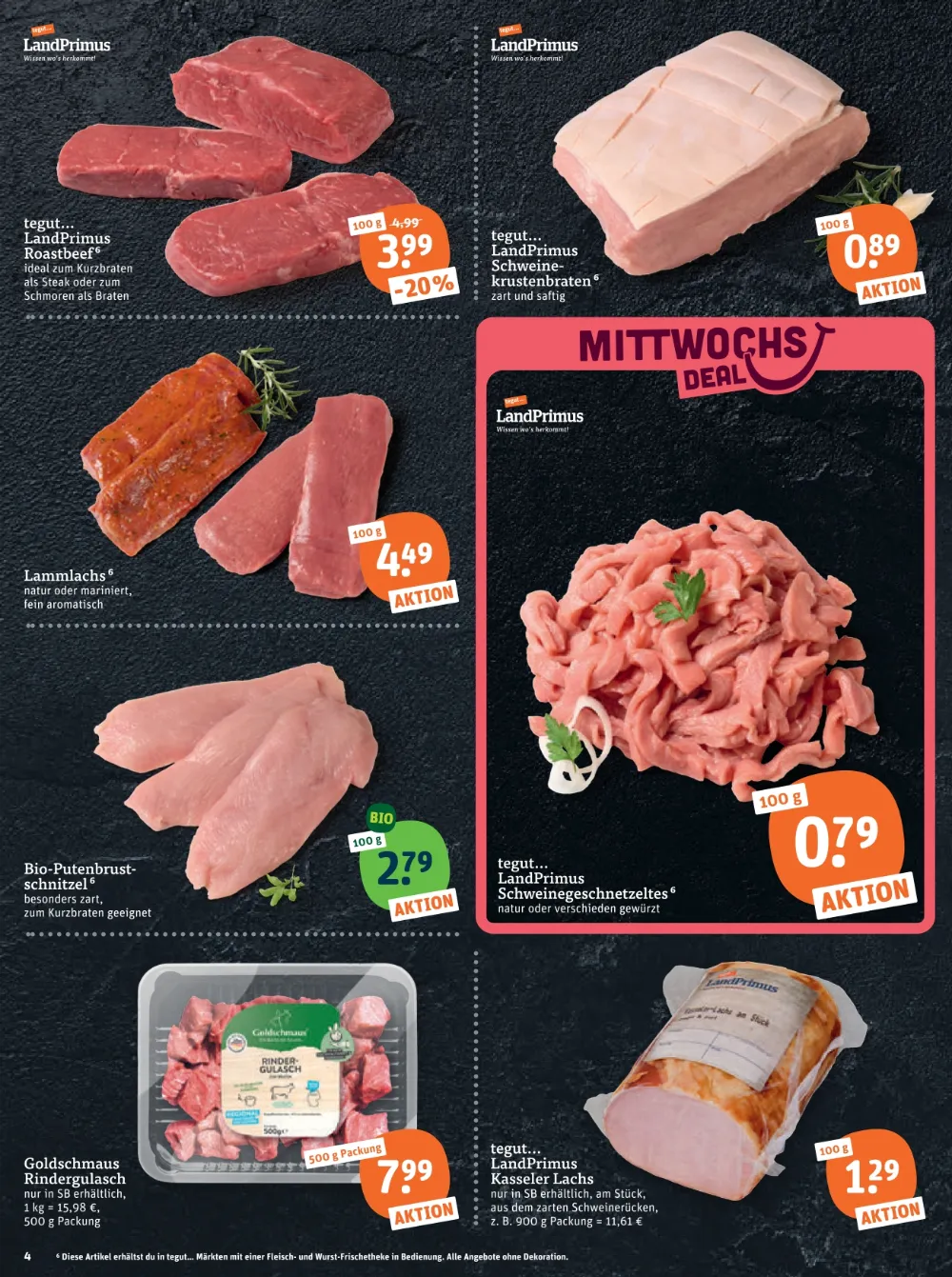Tegut Prospekt KW 43 Seite 6 mit LandPrimus Roastbeef, Schweinekrustenbraten, Lammlachs & Bio-Putenbrustschnitzel