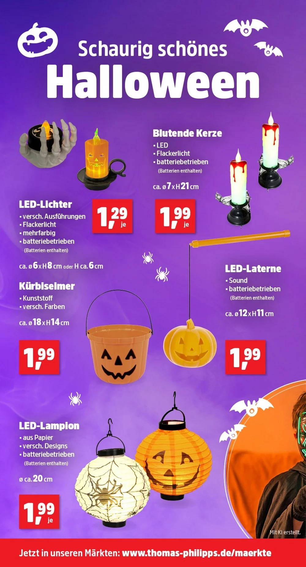 Thomas Philipps Prospekt KW 42 Seite 6 mit Halloween LED-Lichtern, blutenden Kerzen, Kürbiseimern & LED-Lampions