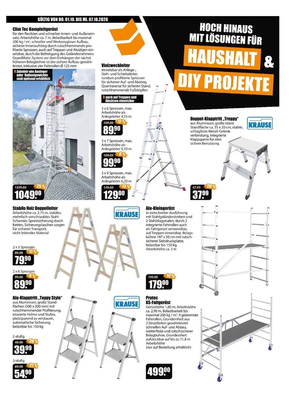 V-Baumarkt Angebote München KW 40 Seite 5 mit angeboten für Krause Vielzweckleiter, Rollgerüst, Holz-Doppelleiter und Klapptritt.