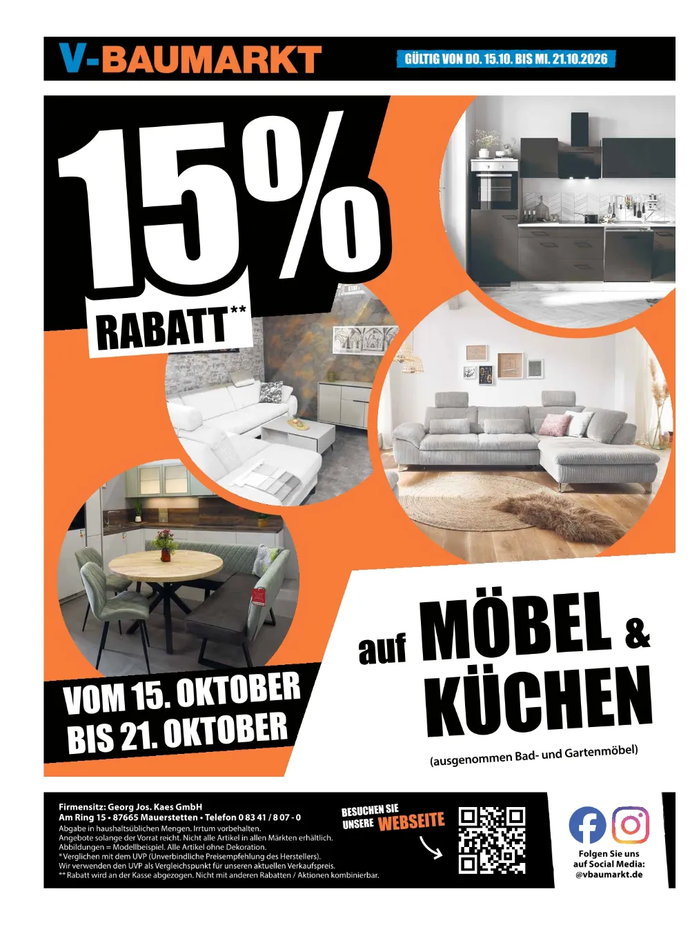 V-Baumarkt Prospekt KW 42 Seite 4 mit 15% Rabatt auf Möbel und Küchen
