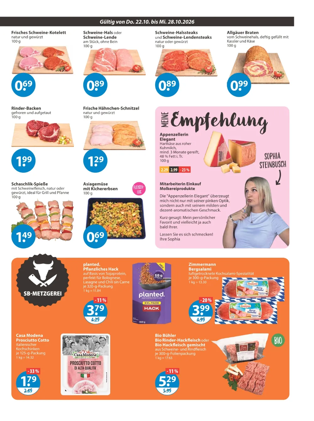 V-Markt München Angebote KW 43 Seite 3 mit angeboten für Schweine-Kotelett, Appenzellerin Elegant & planted Hack