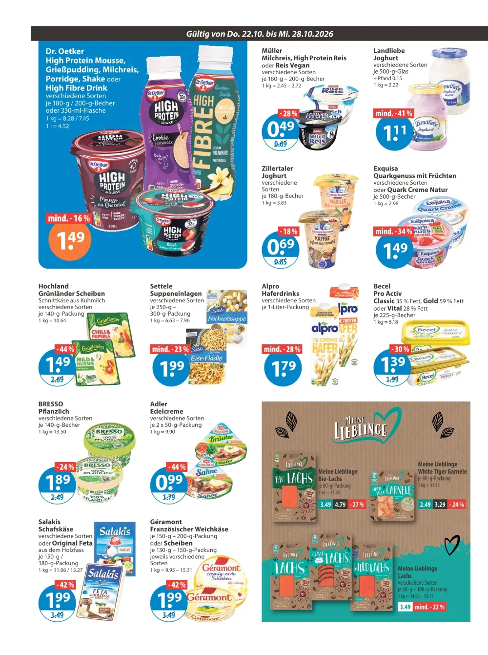 V-Markt Hallertau Prospekt KW 43 Seite 6 mit Dr. Oetker High Protein Mousse, Müller Milchreis & Landliebe Joghurt