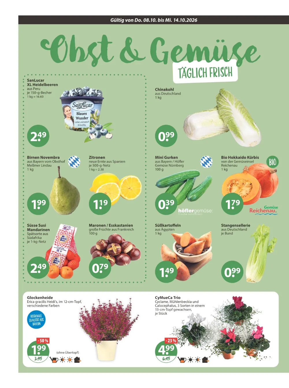 V-Markt Prospekt KW41 Seite 4 mit SanLucar Heidelbeeren, Chinakohl, Bio Hokkaido Kürbis und Glockenheide.