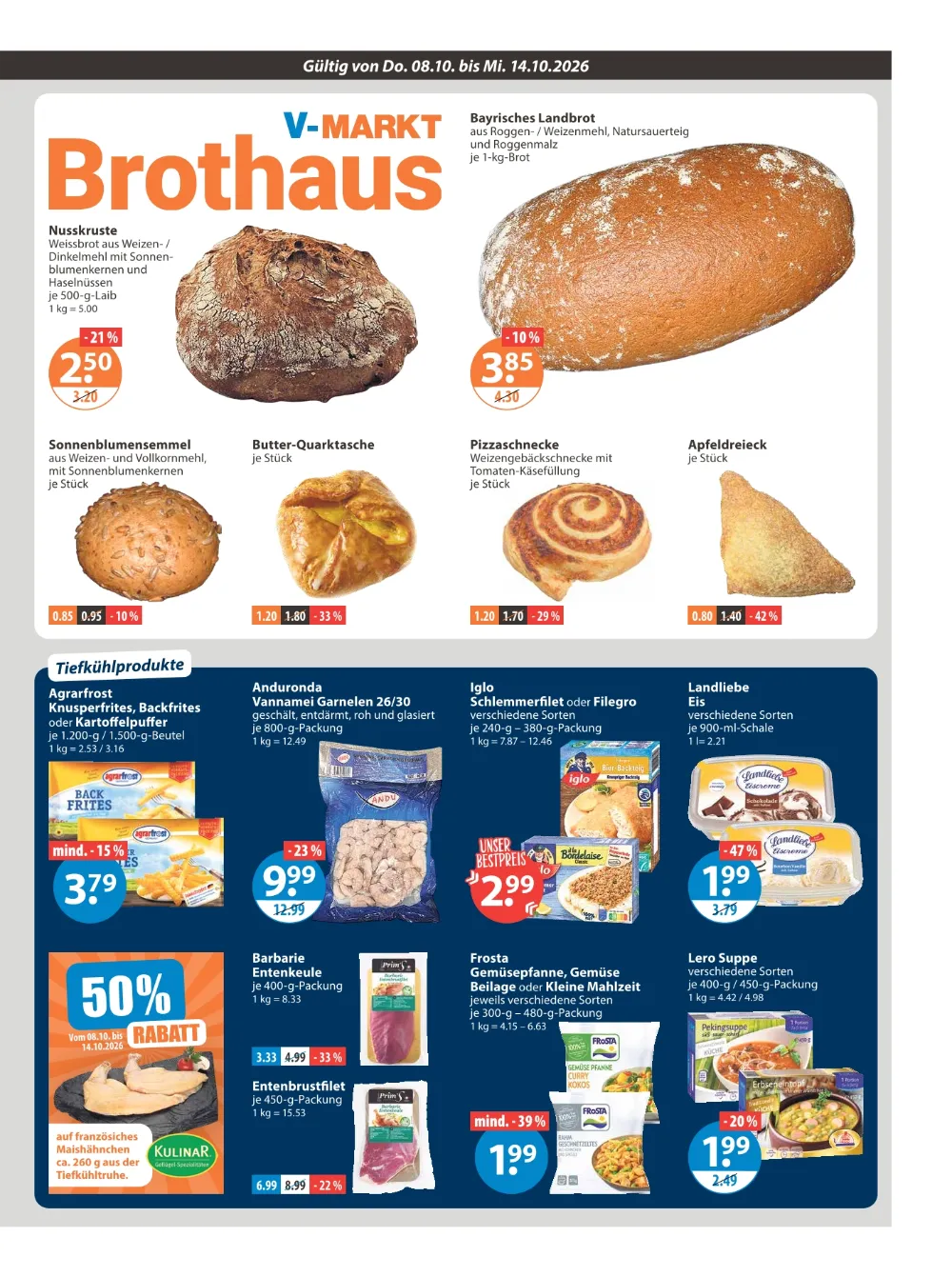 V-Markt Prospekt KW41 Seite 5 mit Nusskruste Brot, Agrarfrost Knusperfrites, Iglo Schlemmerfilet und Landliebe Eis.