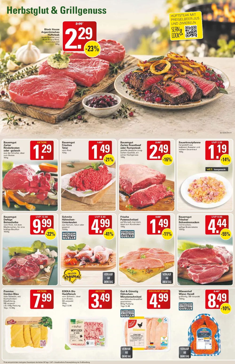 WEZ Prospekt KW 42 Seite 6 mit Block House Hüftsteak, Rinderbraten, Hackfleisch, Sauerkrautpfanne, Putenschnitzel & Hähnchen