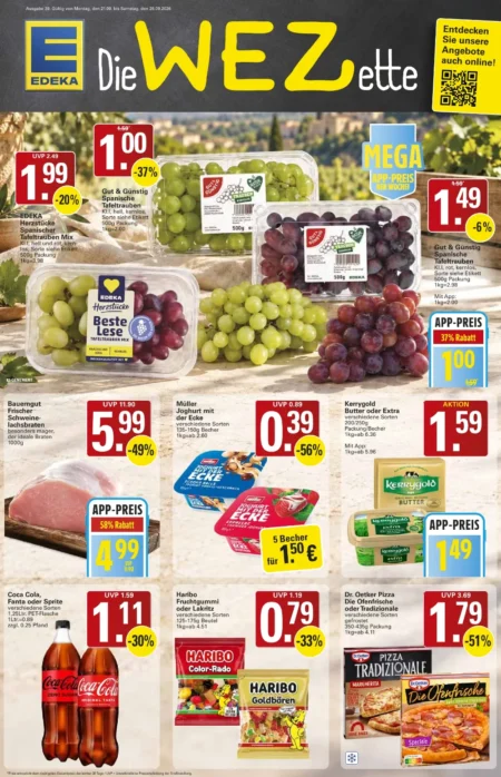 WEZ Prospekt ab 21.09.2026 (KW 39) WEZ Prospekt ab 21.09.2026 Seite 1 mit Tafeltrauben, Schweinelachsbraten, Kerrygold Butter und Dr. Oetker Pizza