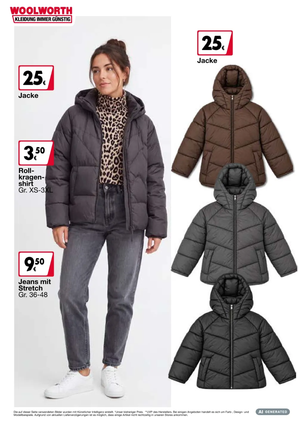 Woolworth Angebote KW40 Seite 6 mit Angeboten für Damen-Steppjacken, Rollkragenshirts und Stretch-Jeans.