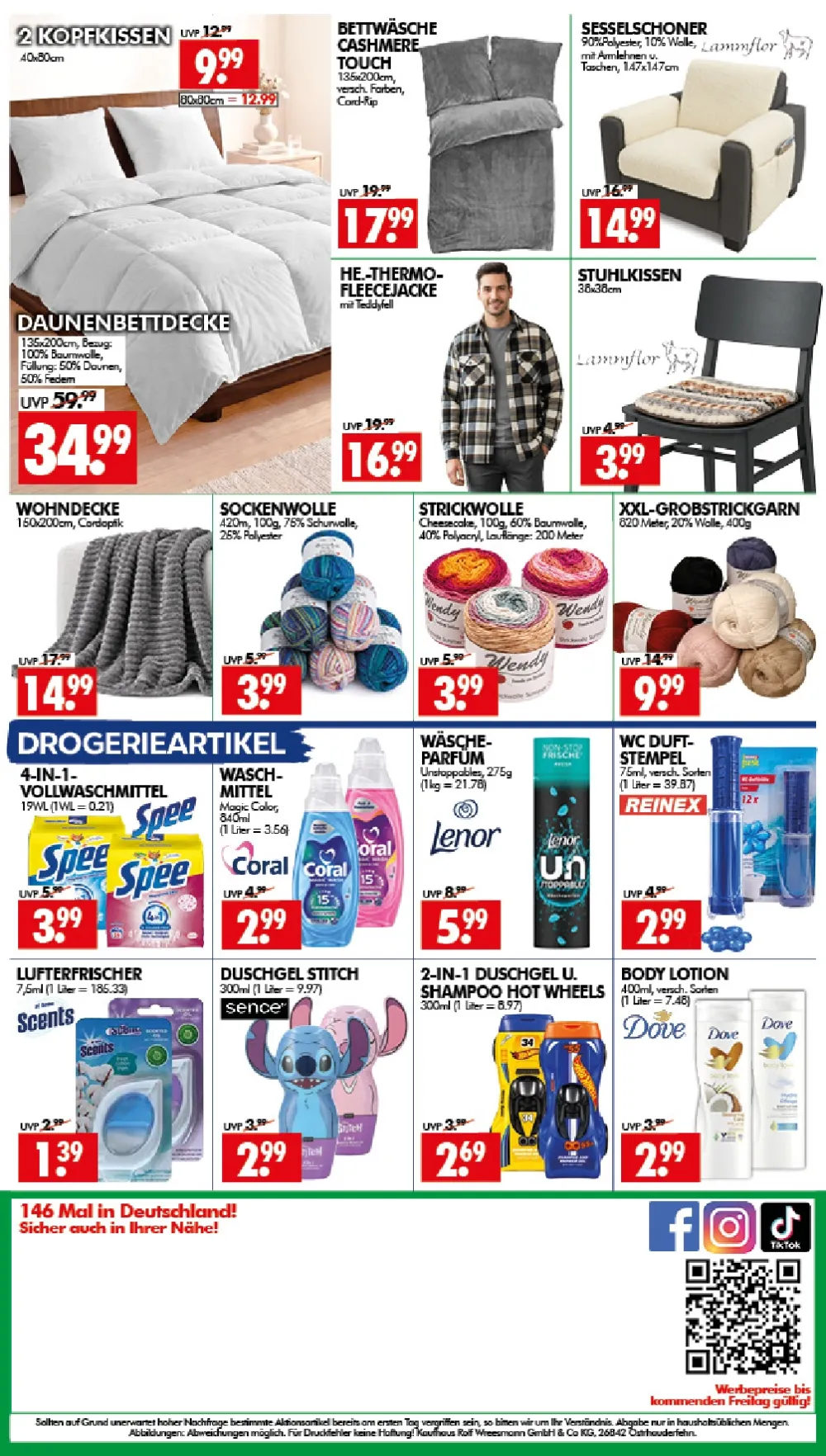 Wreesmann Angebote KW 41 Seite 7 mit Angeboten für Daunenbettdecke, Cashmere-Bettwäsche, Spee Waschmittel & Lenor