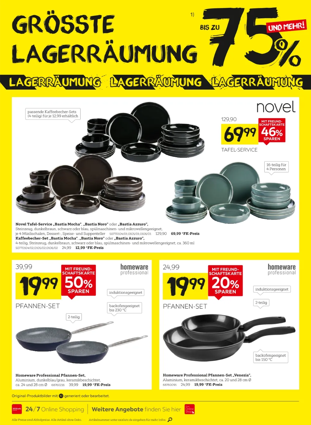 XXXLutz Online Prospekt KW40-41 Seite 2 mit Tafel-Service, Kaffeebechern und Pfannen-Sets.