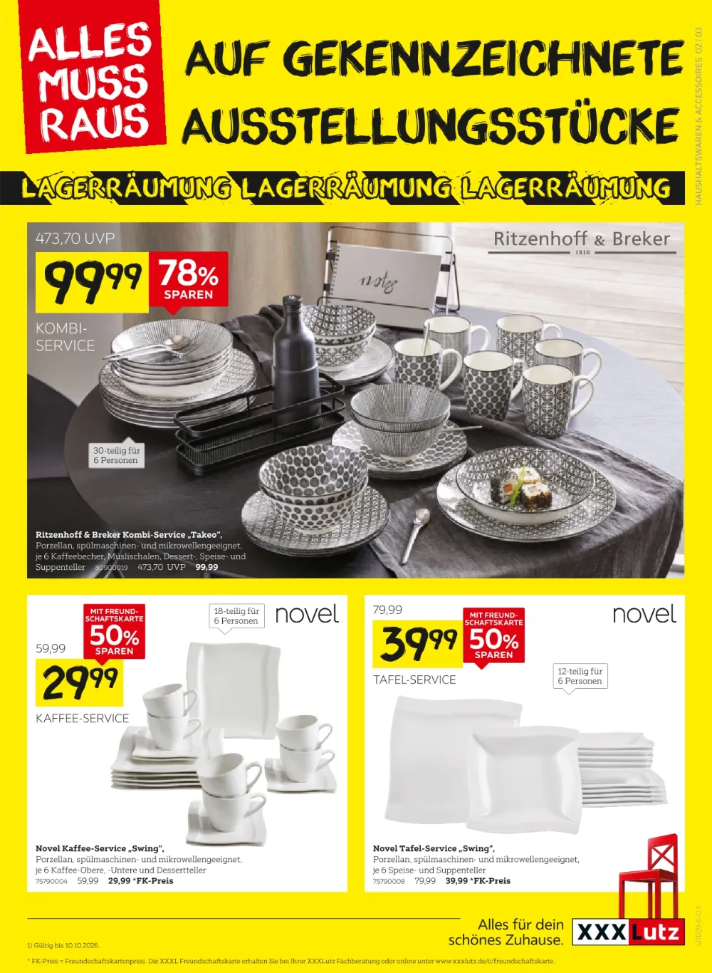 XXXLutz Online Prospekt KW40-41 Seite 3 mit Kombi-Service, Kaffee-Service und Tafel-Service.