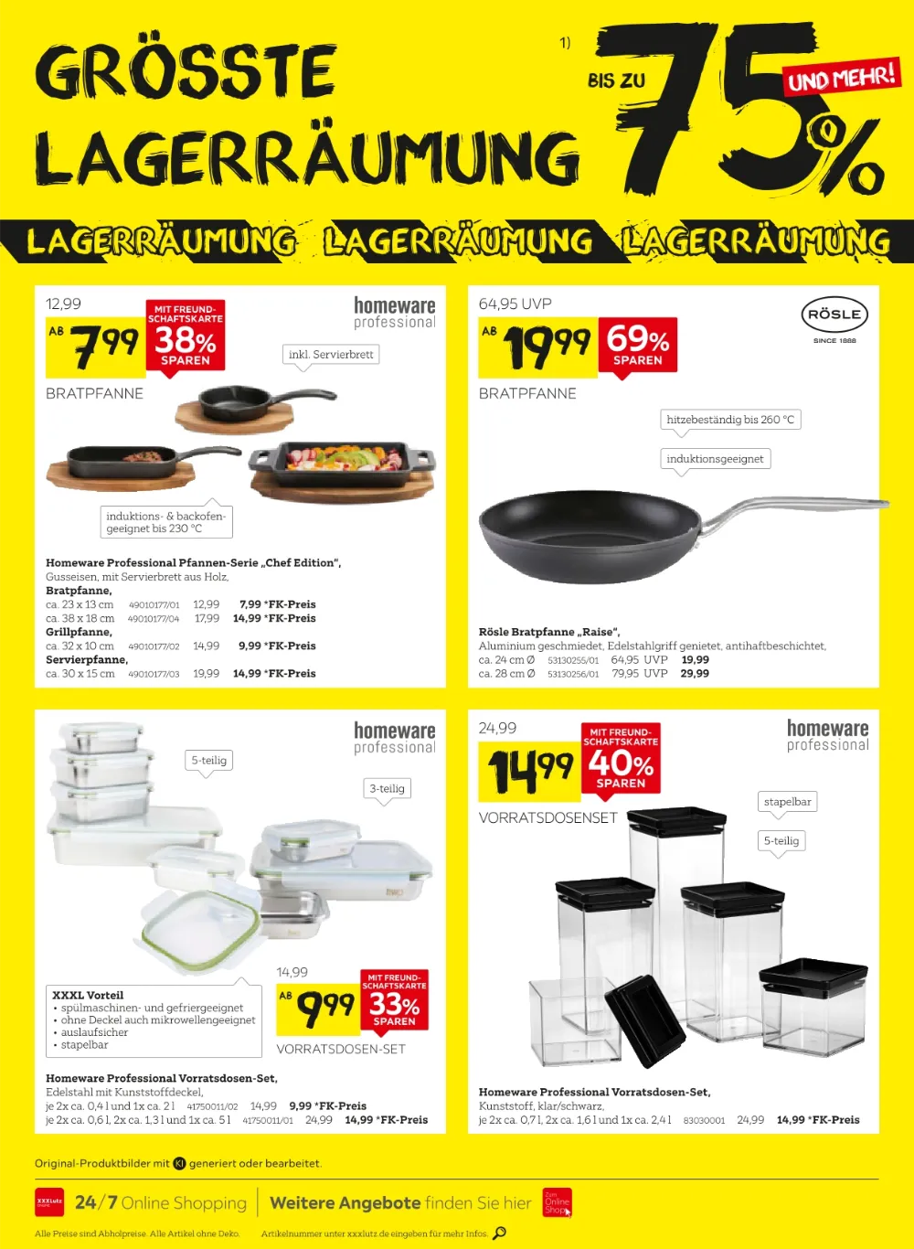 XXXLutz Online Prospekt KW40-41 Seite 6 mit Bratpfannen, Grillpfanne und Vorratsdosen.