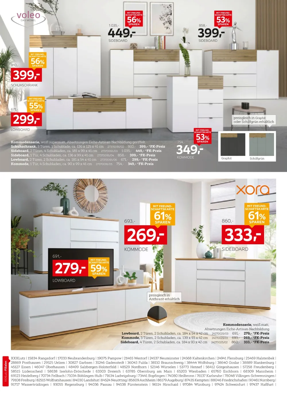 XXXLutz Prospekt KW 42 Seite 2 mit Voleo Schuhschrank, Sideboard, Lowboard & Xora Kommode