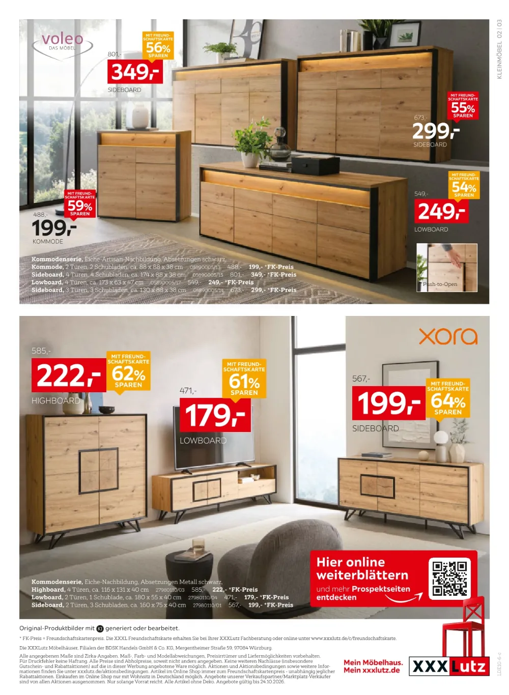 XXXLutz Prospekt KW 42 Seite 3 mit Voleo Kommodenserie Eiche-Artisan & Xora Highboard