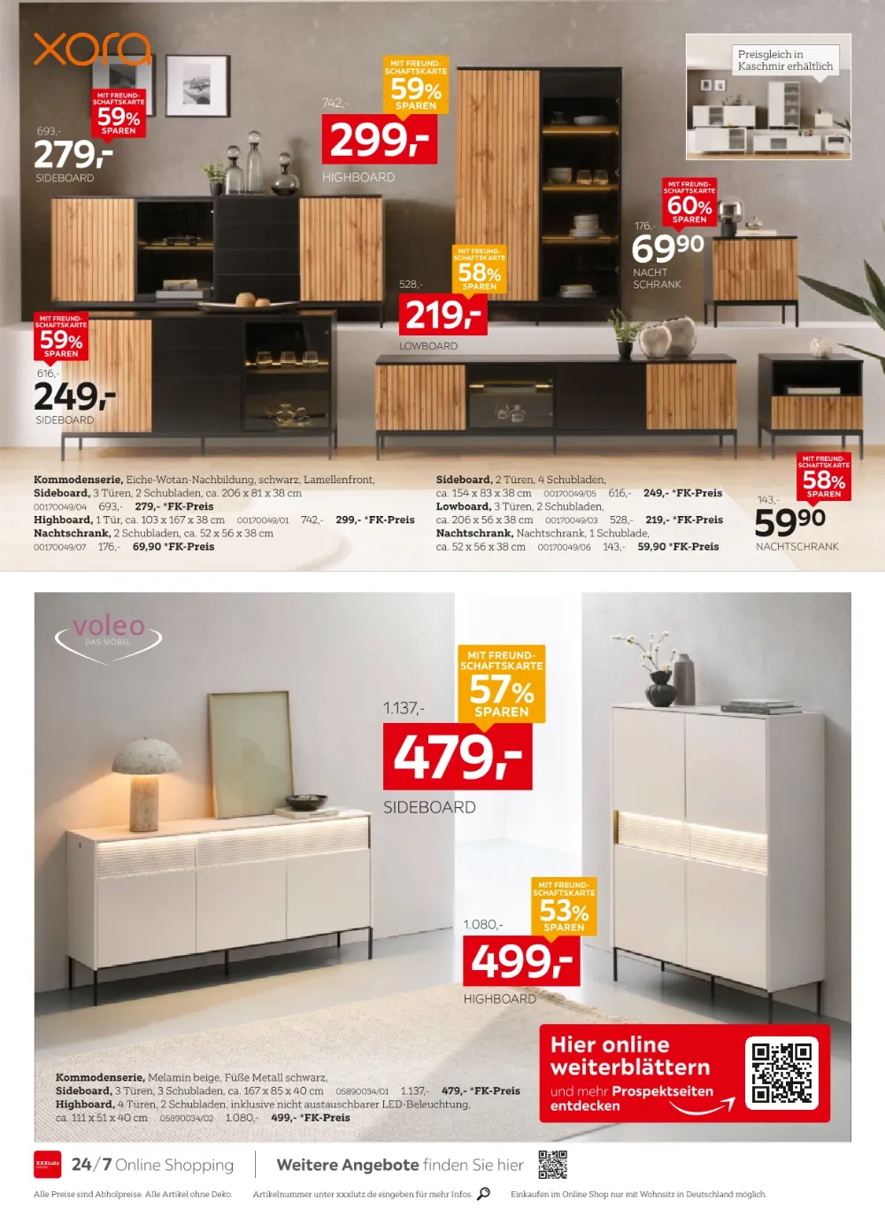 XXXLutz Prospekt KW 42 Seite 6 mit Xora Sideboard Eiche-Wotan, Highboard, Nachtschrank & Voleo Sideboard Melamin beige