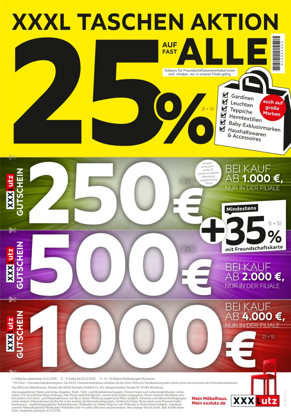 XXXLutz Prospekt KW40 Seite 3 mit Rabatt-Gutscheinen und XXXL Taschen-Aktion auf Wohnaccessoires.