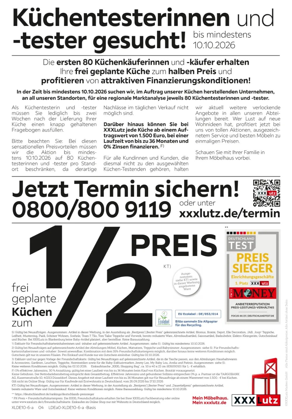 XXXLutz Prospekt KW40 Seite 4 mit Küchen-Aktion für frei geplante Küchen zum halben Preis.