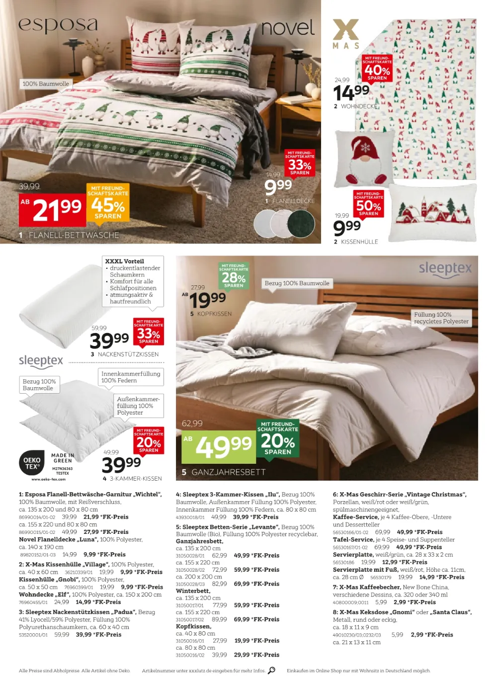 XXXLutz Prospekt KW40 Seite 6 mit Flanell-Bettwäsche, Decken, Nackenstützkissen und Ganzjahresbett.