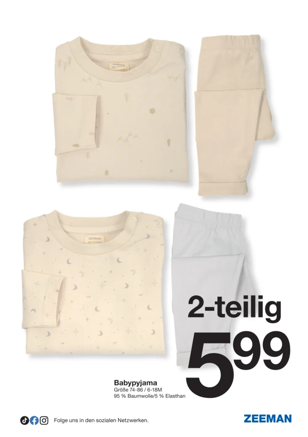 Zeeman Prospekt ab 10.10.2026 Seite 3 mit 2-teiligem Babypyjama mit Mustern