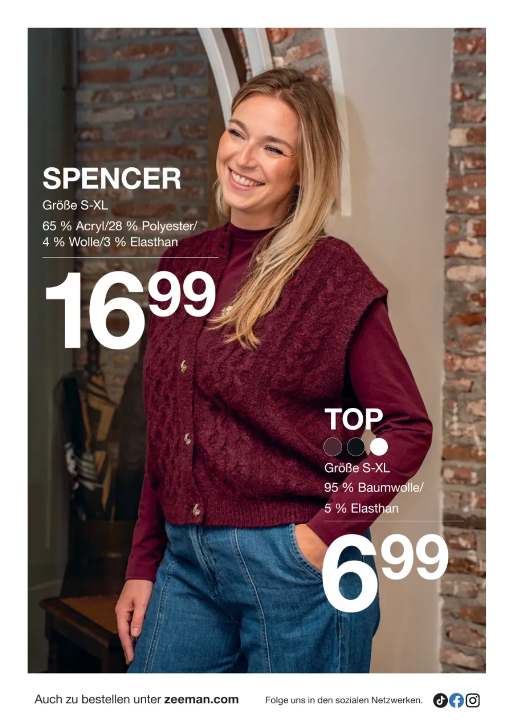 Zeeman Prospekt ab 10.10.2026 Seite 6 mit Spencer Strickweste & Damen Top