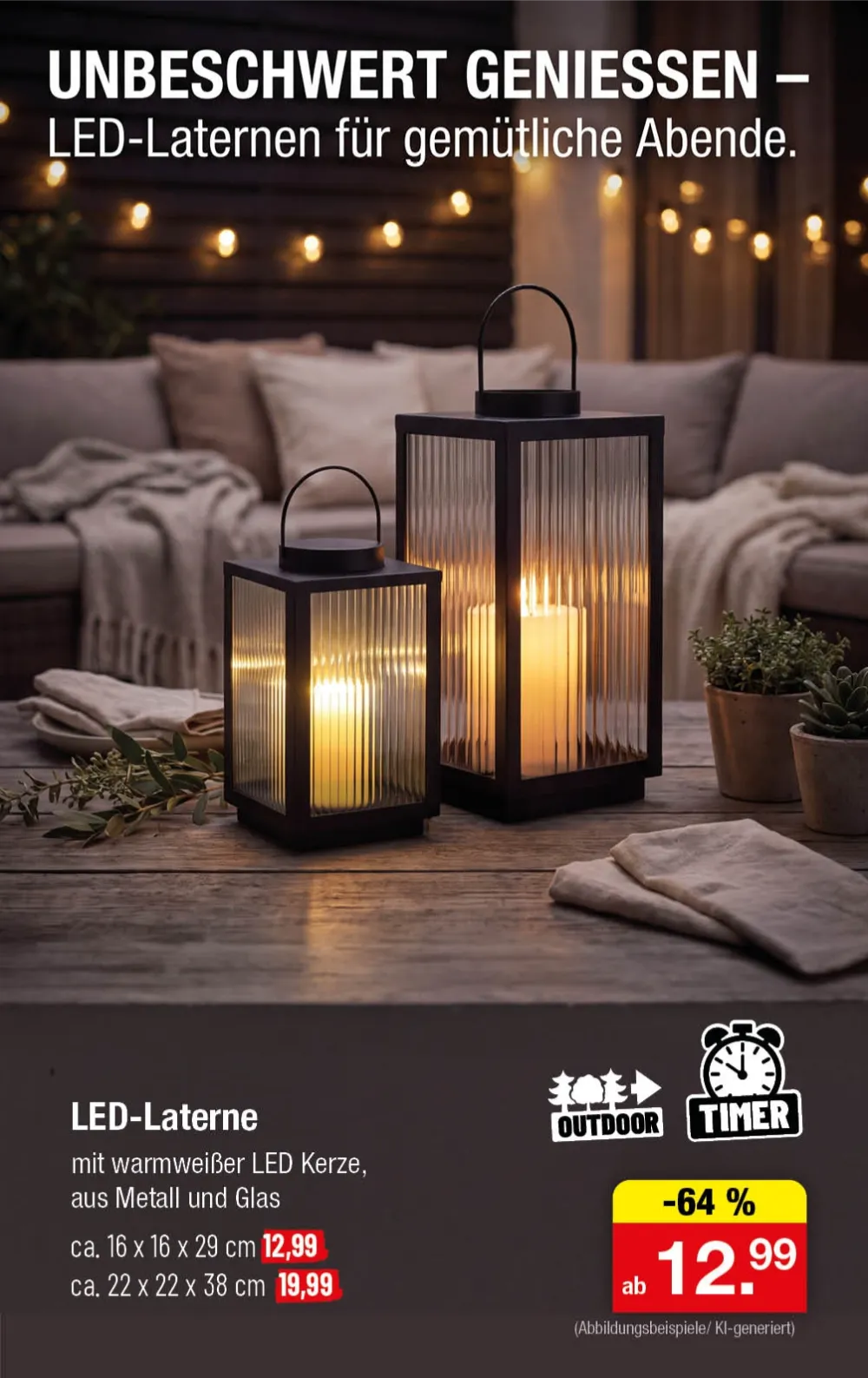Zimmermann Prospekt KW 42 Seite 7 mit LED-Laterne aus Metall und Glas inklusive warmweißer LED-Kerze