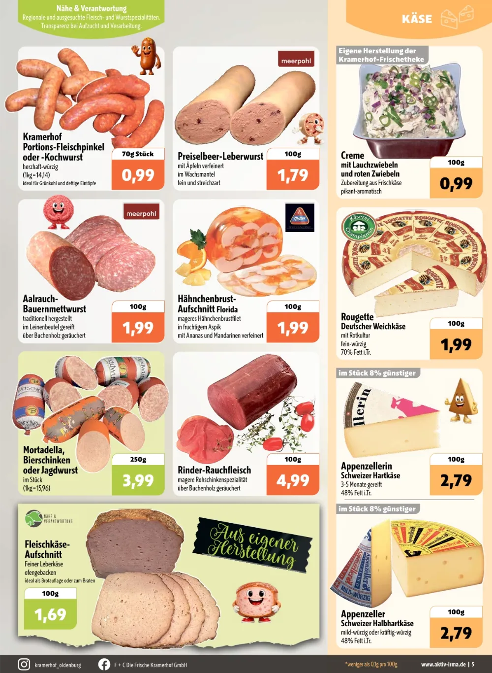 Aktiv Irma Angebote KW 43 Seite 5 mit Angebote für Kramerhof Fleischpinkel, Preiselbeer-Leberwurst & Rougette