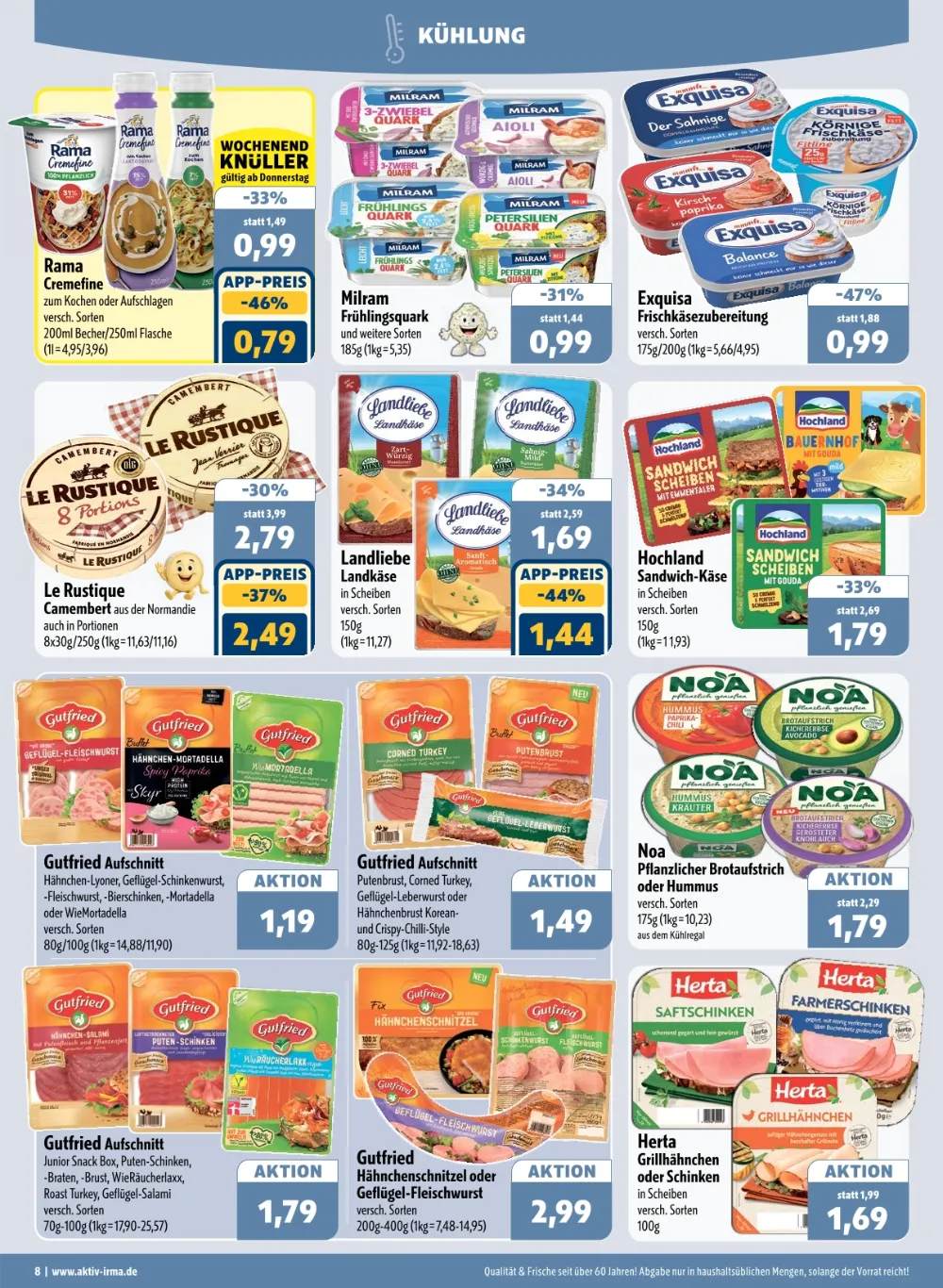 Aktiv Irma Angebote KW 43 Seite 8 mit Angebote für Rama Cremefine, Milram Frühlingsquark, Exquisa & Landliebe   