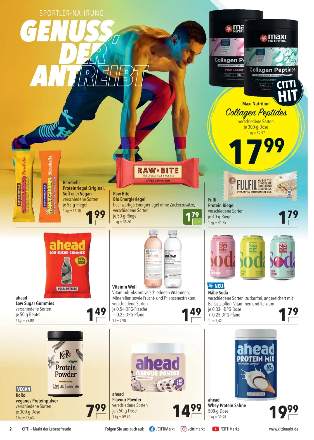 CITTI Markt Prospekt KW 41 Seite 2 mit Maxi Nutrition, Barebells, Raw Bite, Vitamin Well, KoRo & ahead Protein