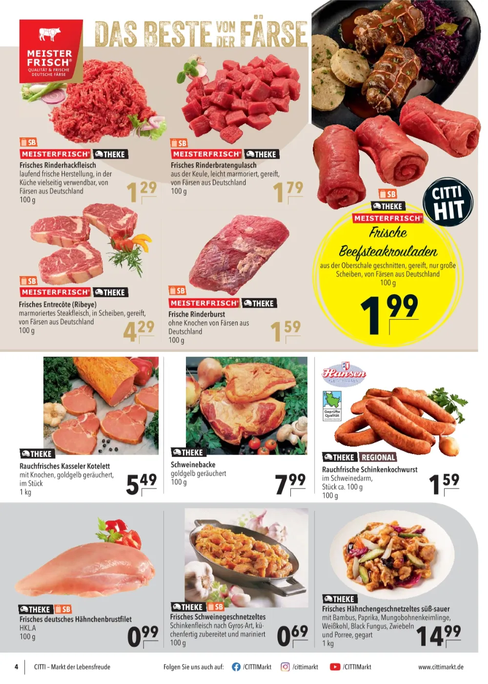 CITTI Markt Prospekt KW 41 Seite 4 mit Rinderhackfleisch, Beefsteakrouladen, Kasseler & Hähnchenbrustfilet