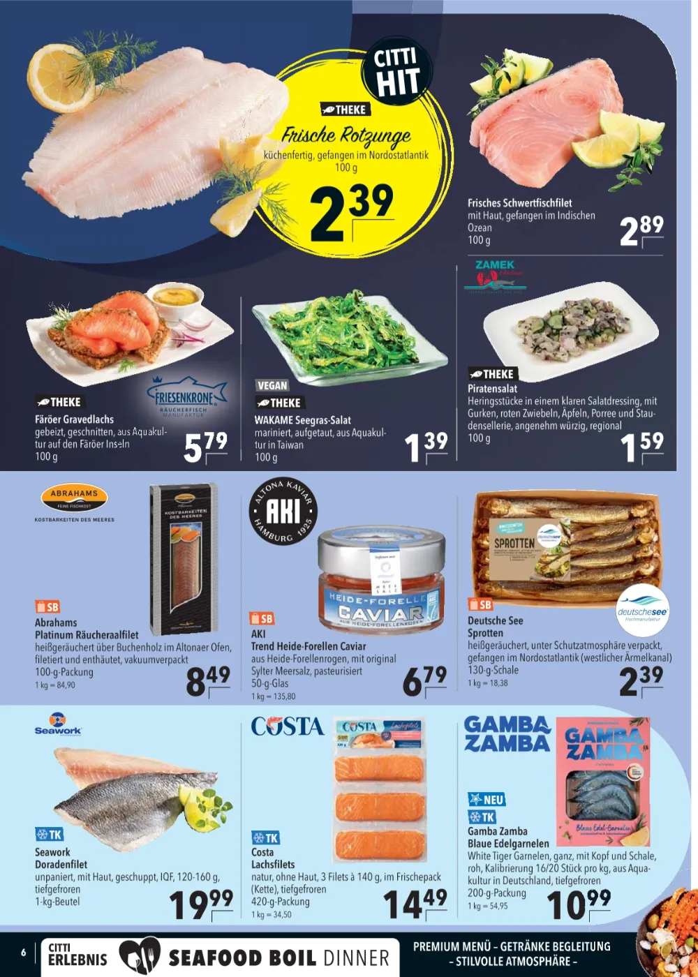 CITTI Markt Prospekt KW 41 Seite 6 mit Rotzunge, Schwertfisch, Gravedlachs, AKI Caviar, Deutsche See & Gamba Zamba   
