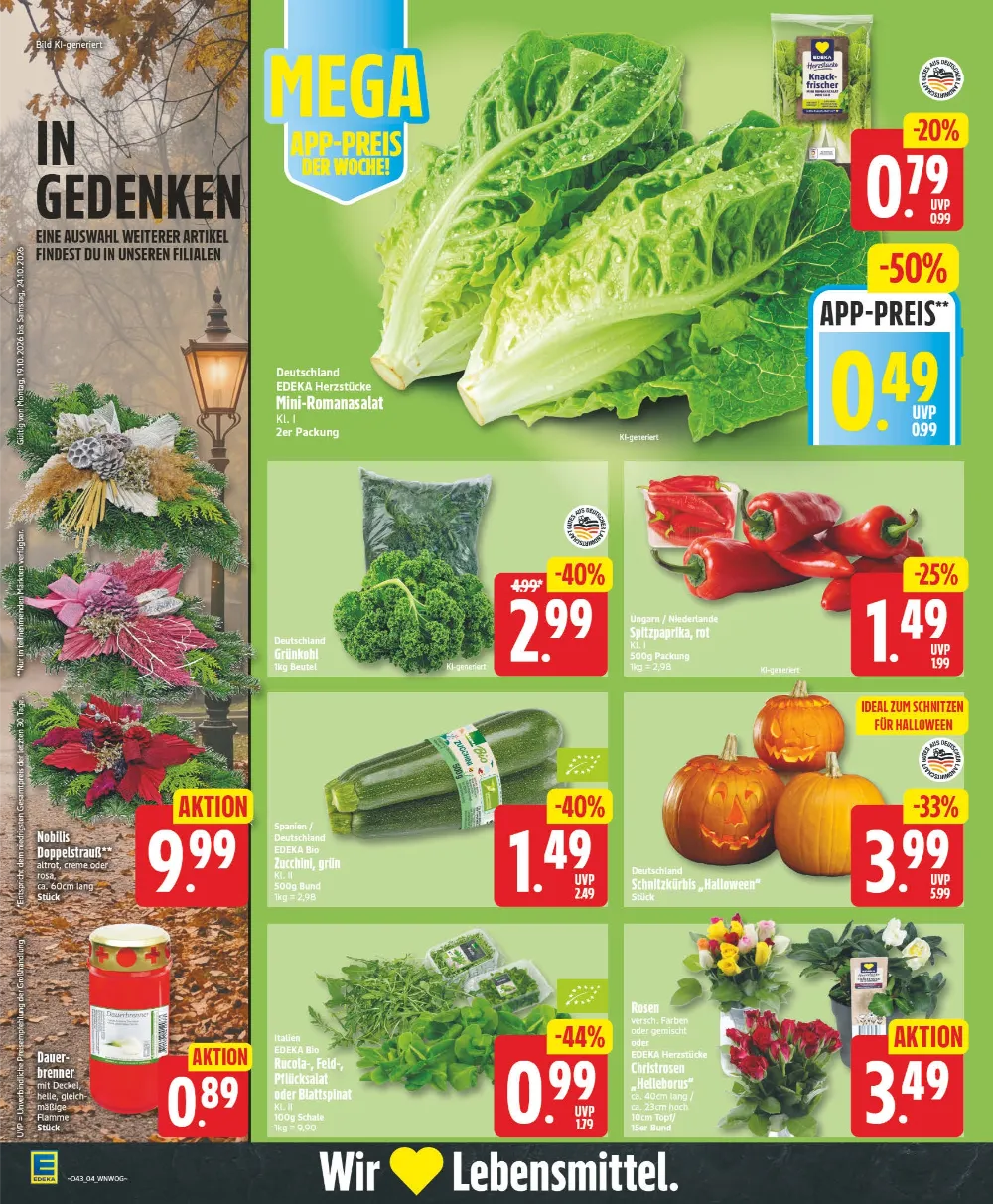 Edeka Angebote KW 43 Seite 4 mit angeboten für Mini-Romanasalat, Grünkohl, Spitzpaprika, Zucchini & Schnitzkürbis