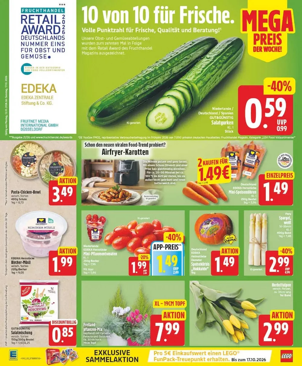 EDEKA Berlin Angebote KW 42 Seite 2 mit Angeboten für Salatgurken, Karotten, Pflaumentomaten, Kürbis & Spargel