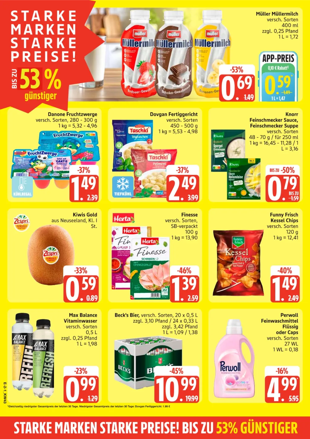 Edeka Nord Angebote KW 43 Seite 2 mit Angebote für Müller Müllermilch, Danone Fruchtzwerge & Dovgan Fertiggericht