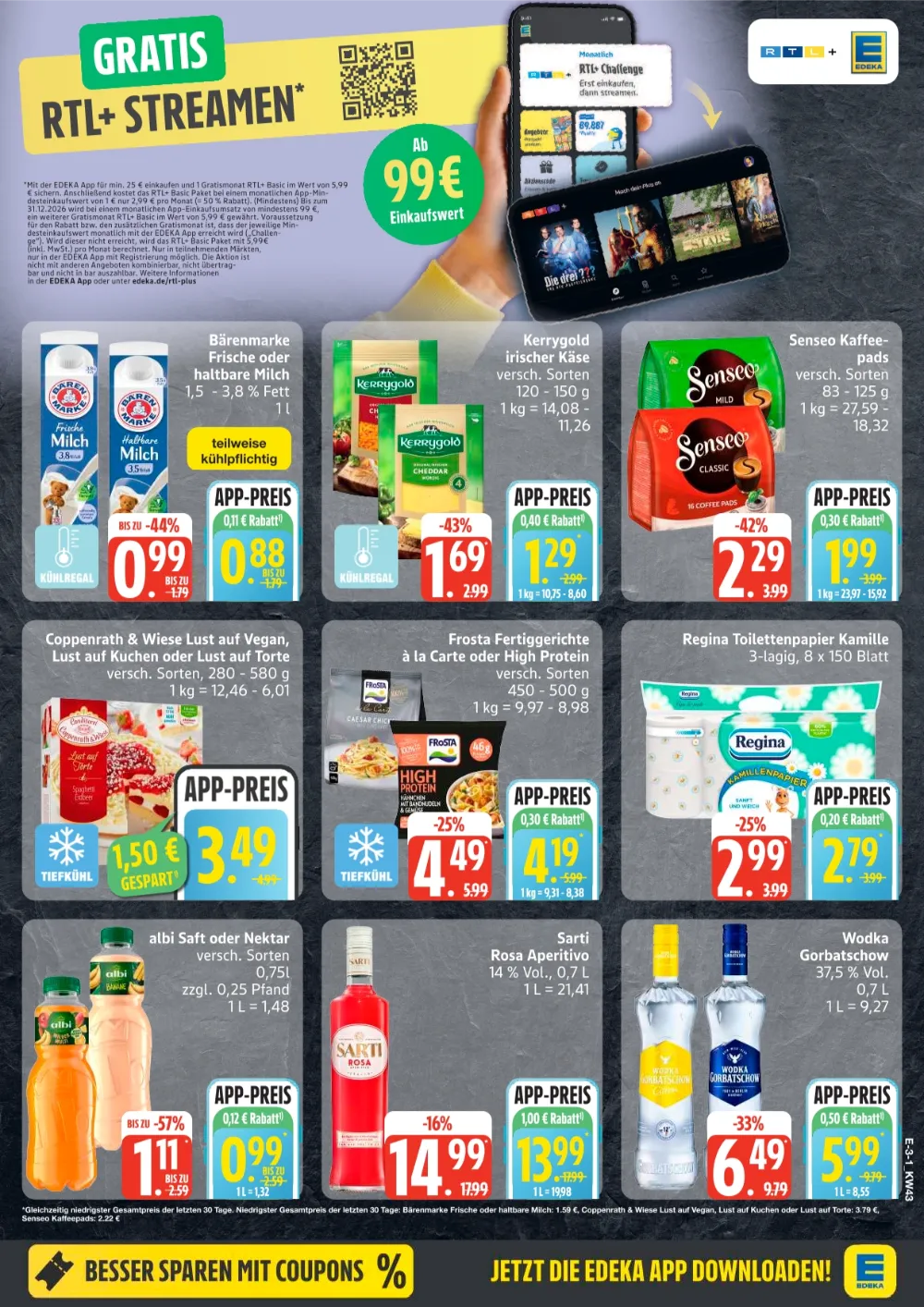 Edeka Nord Angebote KW 43 Seite 3 mit Angebote für Bärenmarke Milch, Kerrygold, Senseo & Frosta Fertiggerichte