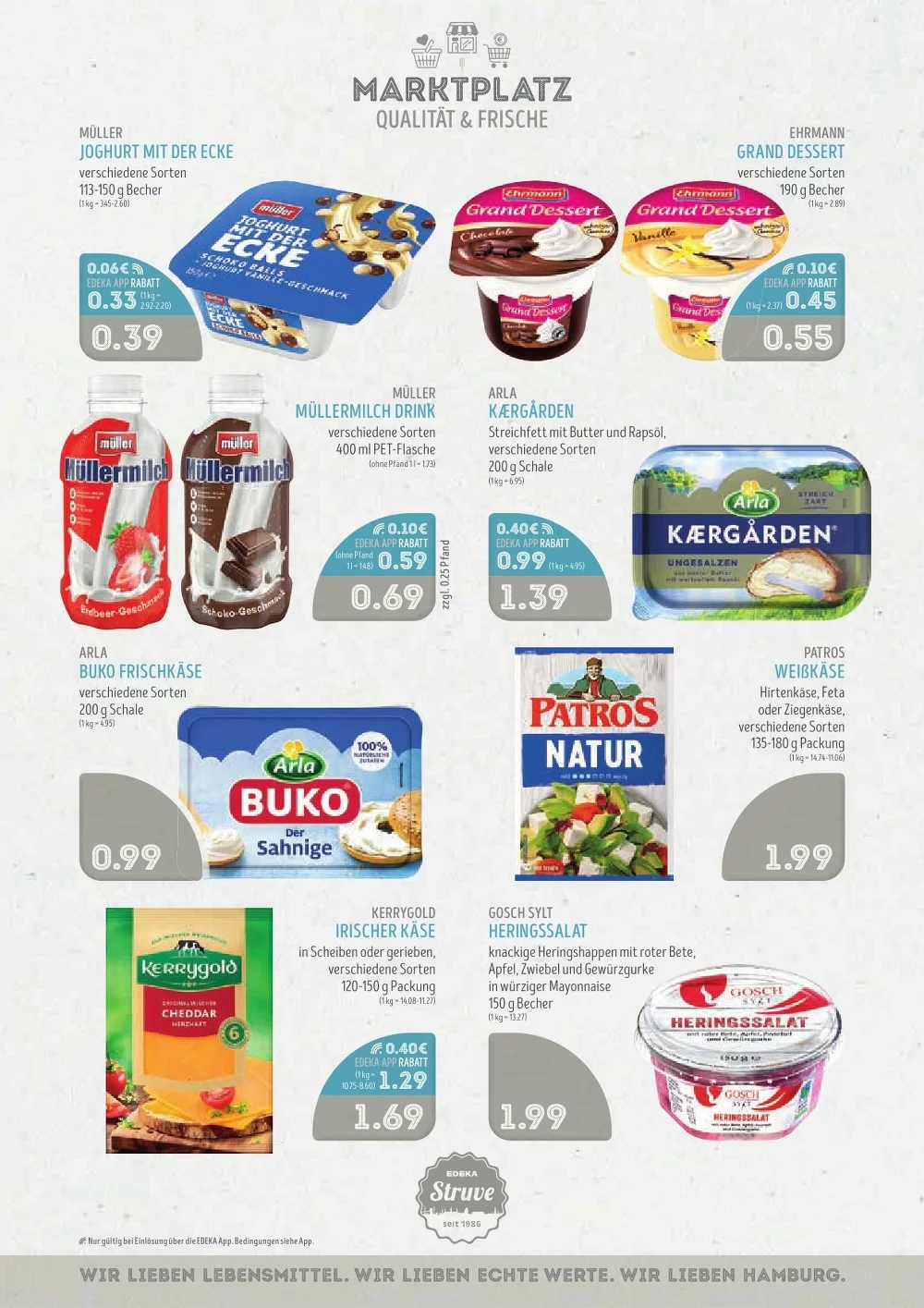 Edeka Struve Prospekt KW 43 Seite 6 mit Joghurt mit der Ecke, Grand Dessert, Müllermilch & Arla Kærgården