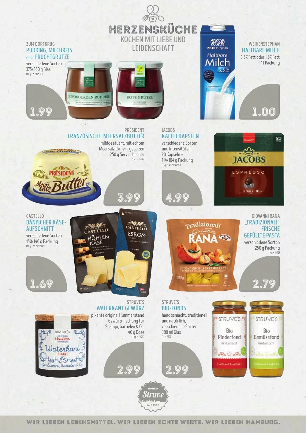 Edeka Struve Prospekt KW 43 Seite 8 mit Zum Dorfkrung Pudding, Weihenstephan Milch, Président Butter & Jacobs Kaffeekapseln