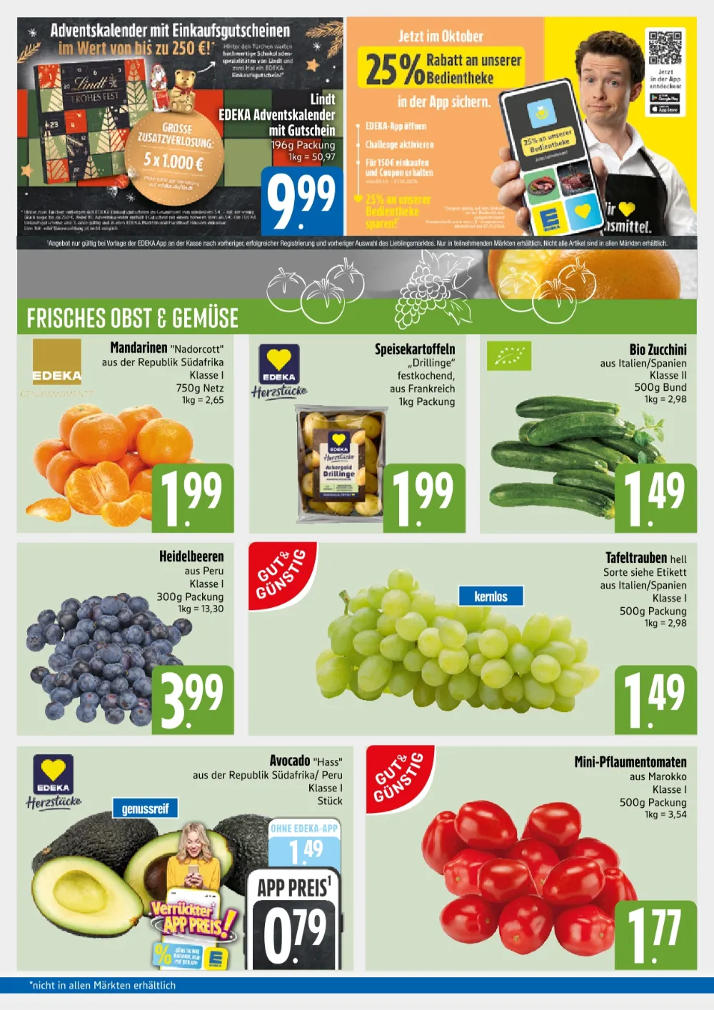 Edeka Xpress Prospekt KW 43 Seite 3 mit Lindt Adventskalender, Mandarinen Nadorcott & Speisekartoffeln
