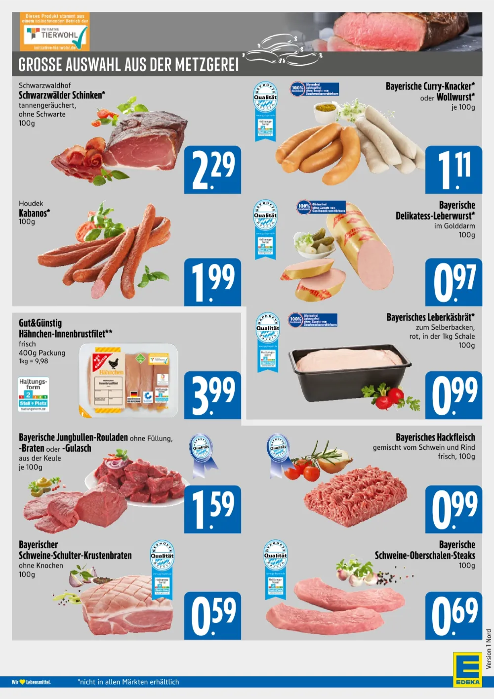 Edeka Xpress Prospekt KW 43 Seite 4 mit Schwarzwälder Schinken, Houdek Kabanos & Gut&Günstig Hähnchenbrustfilet