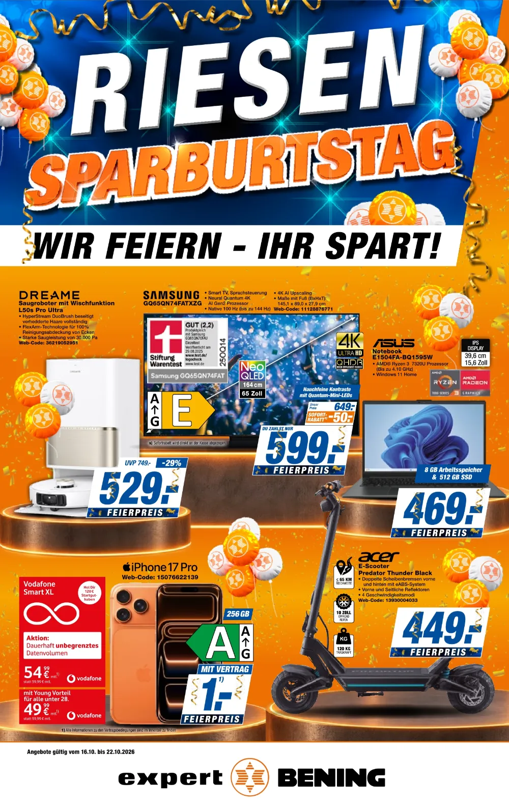 Expert Bening Angebote ab 16.10.2026 Seite 1 mit angeboten für Dreame Saugroboter, Samsung Neo QLED & Asus Notebook