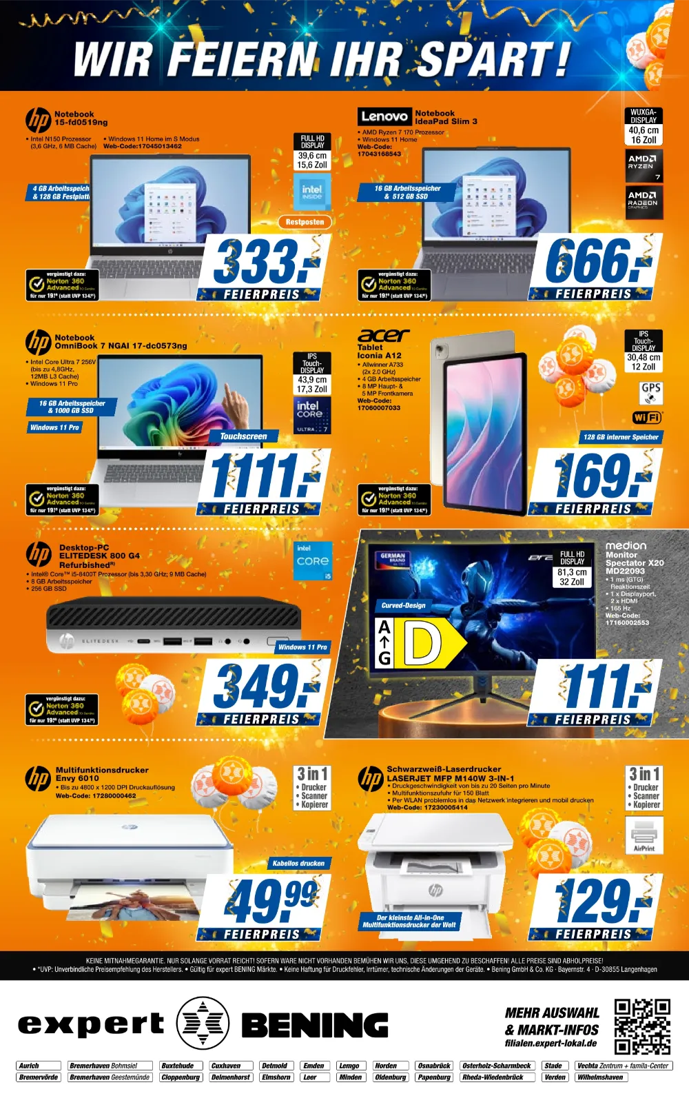 Expert Bening Angebote KW 43 Seite 8 mit angeboten für HP Notebook 15, Lenovo IdeaPad, HP Desktop PC & HP Drucker