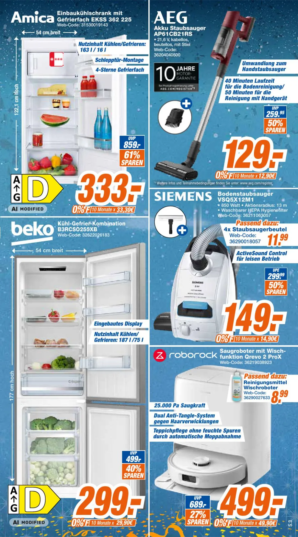 Expert Klein Prospekt KW 43 Seite 2 mit Amica EKSS 362 225, AEG AP61CB21RS, beko Kühl-Gefrierkombi & Roborock Qrevo 2 ProX