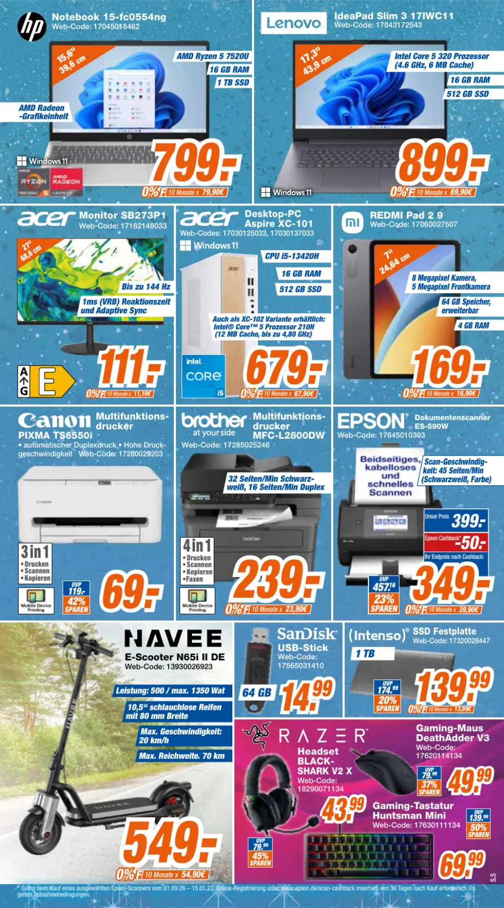 Expert Klein Prospekt KW 43 Seite 4 mit HP 15-fc0554ng, Lenovo IdeaPad Slim 3, Acer SB273P1 & Canon PIXMA TS6550i