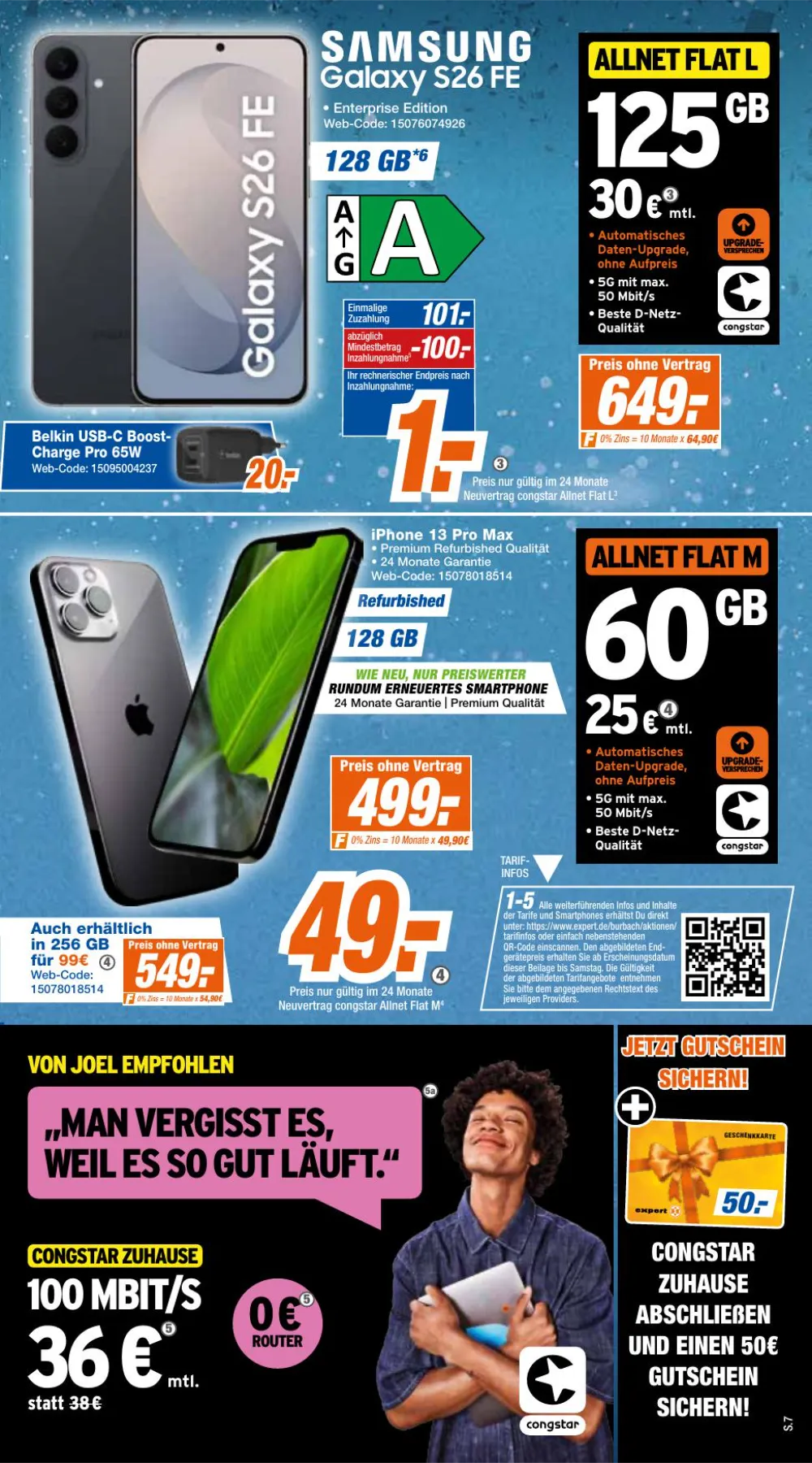 Expert Klein Prospekt KW 43 Seite 6 mit Samsung Galaxy S26 FE, iPhone 13 Pro Max & Congstar Zuhause Tarifen